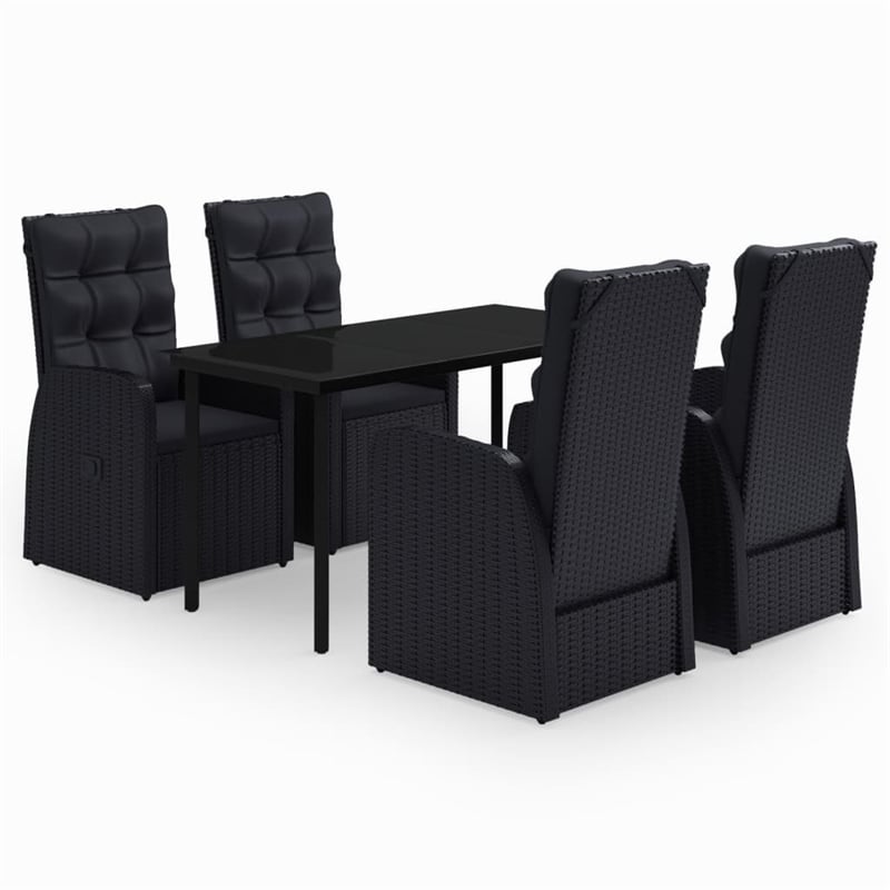 vidaXL PE Rattan Powder-Coated Steel Glass Garden Dining Set in Black