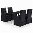 vidaXL PE Rattan Powder-Coated Steel Glass Garden Dining Set in Black