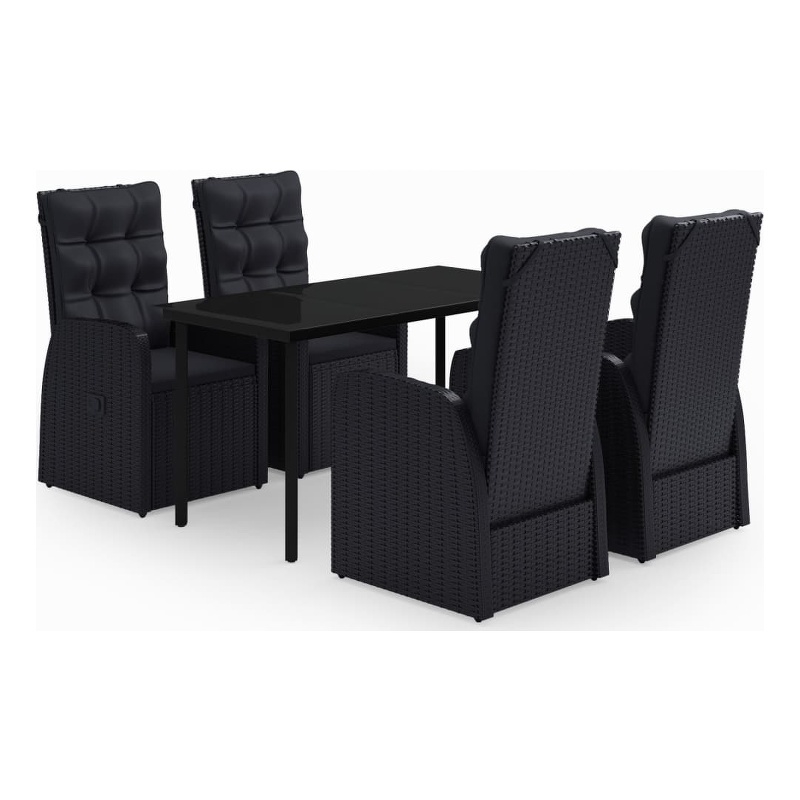 vidaXL PE Rattan Powder-Coated Steel Glass Garden Dining Set in Black