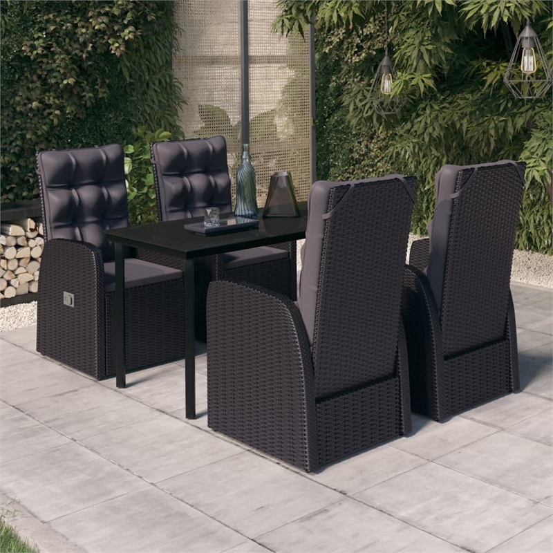 vidaXL PE Rattan Powder-Coated Steel Glass Garden Dining Set in Black