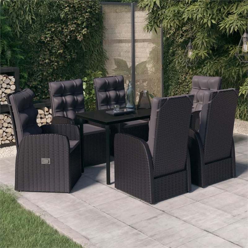 vidaXL PE Rattan Powder-Coated Steel Glass Garden Dining Set in Black