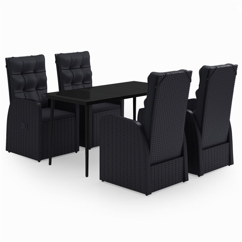 vidaXL PE Rattan/Powder-Coated Steel/Glass Garden Dining Set in Black