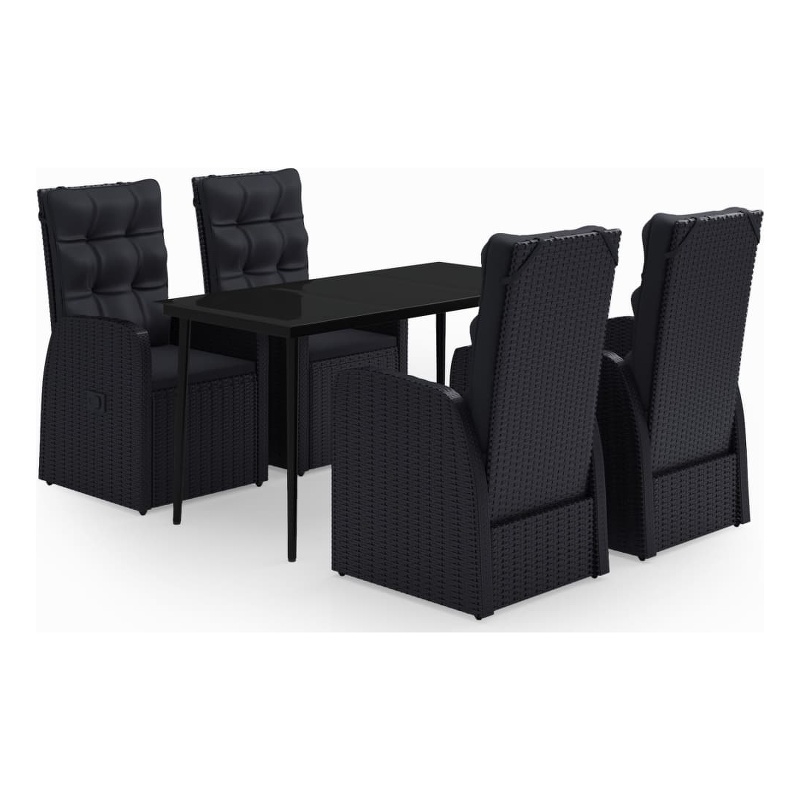 vidaXL PE Rattan/Powder-Coated Steel/Glass Garden Dining Set in Black