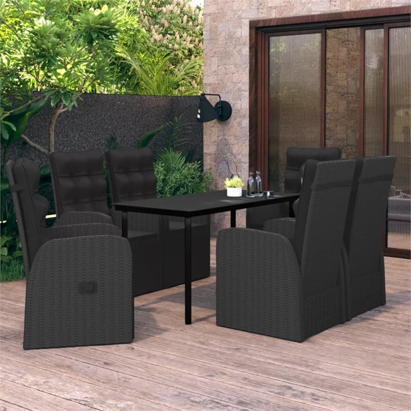 vidaXL PE Rattan/Powder-Coated Steel/Glass Garden Dining Set in Black