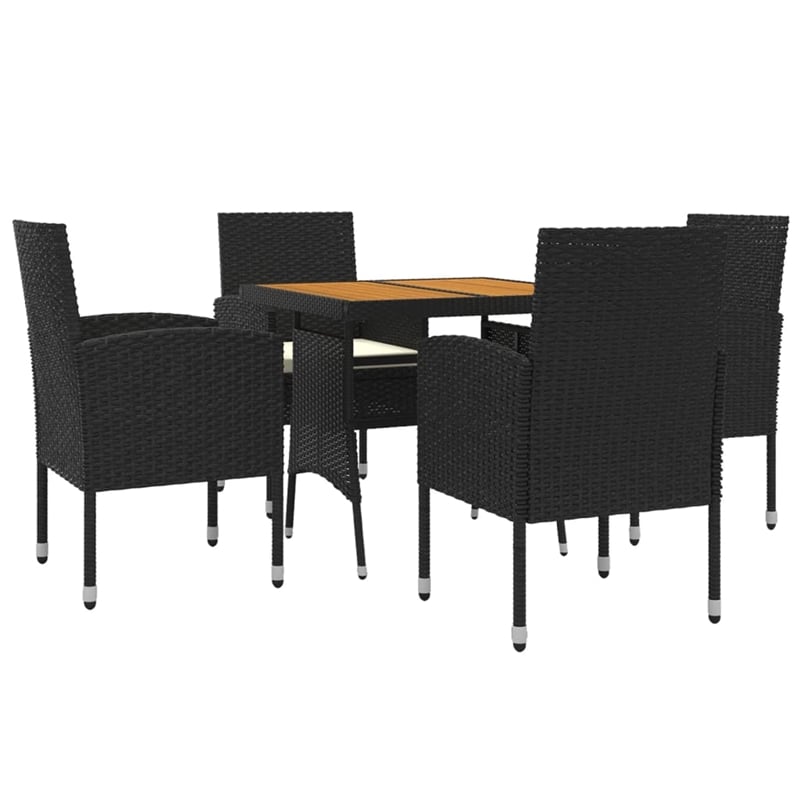 vidaXL PE Rattan/Steel/Solid Acacia Wood Outdoor Dining Set in Black