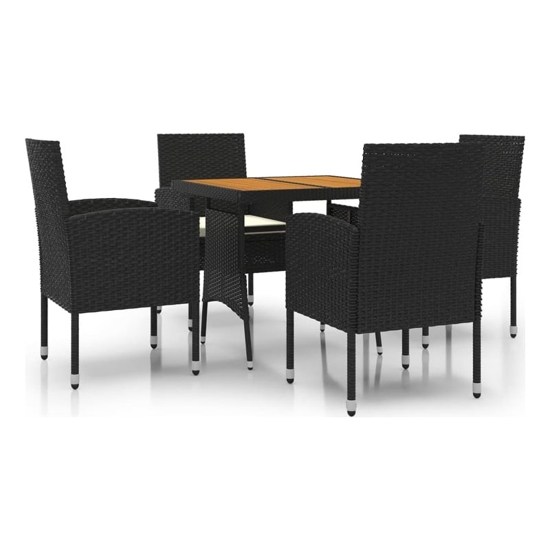 vidaXL PE Rattan/Steel/Solid Acacia Wood Outdoor Dining Set in Black