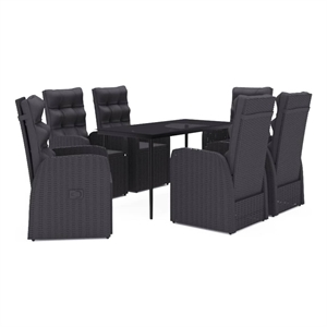 vidaXL PE Rattan/Powder-Coated Steel/Glass Garden Dining Set in Black