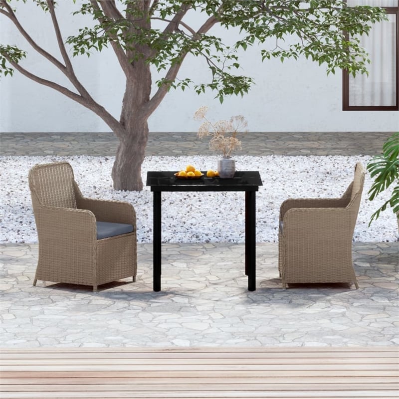 vidaXL Garden Dining Set in Brown and Black/Cushion in Dark Gray