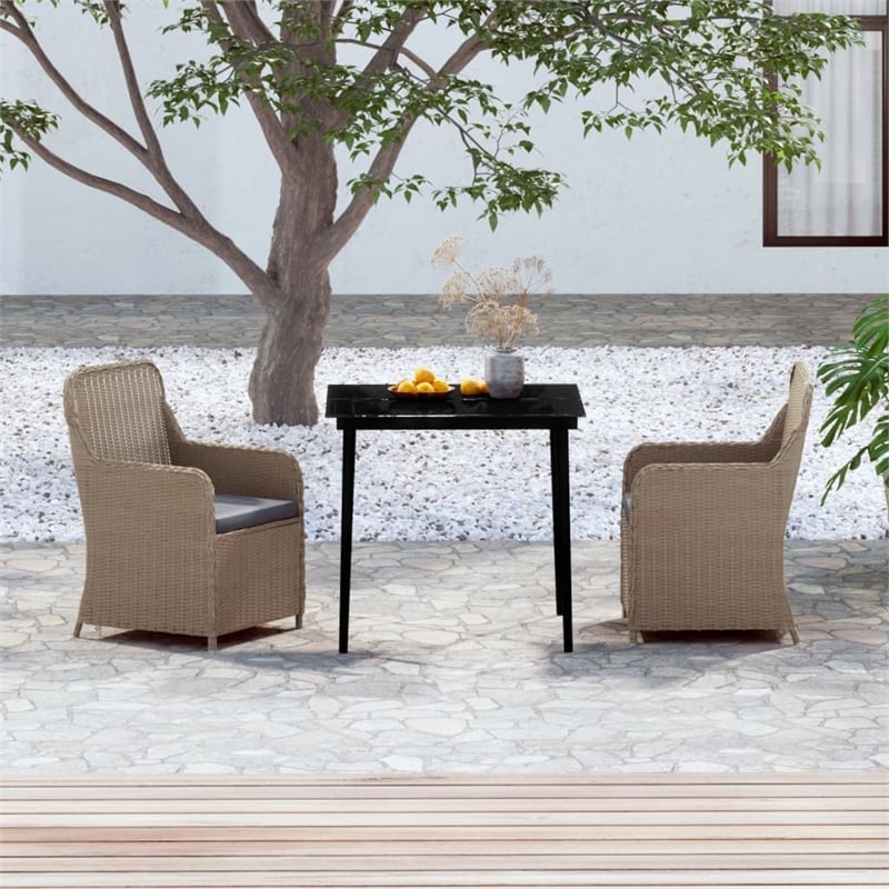 vidaXL Garden Dining Set in Brown and Black With in Dark Gray Cushions