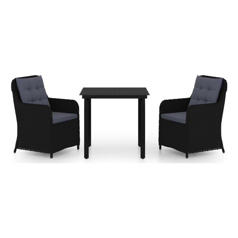 vidaXL Powder-Coated Steel 3 Piece Set Garden Dining Set in Black