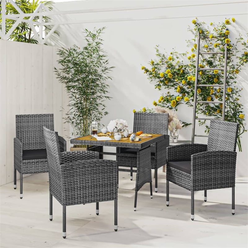 vidaXL PE Rattan Standard Durable Outdoor Dining Set in Gray
