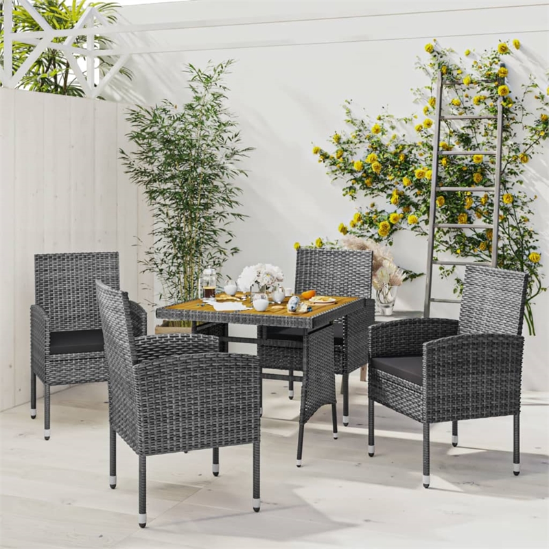 vidaXL PE Rattan Standard Durable Outdoor Dining Set in Gray