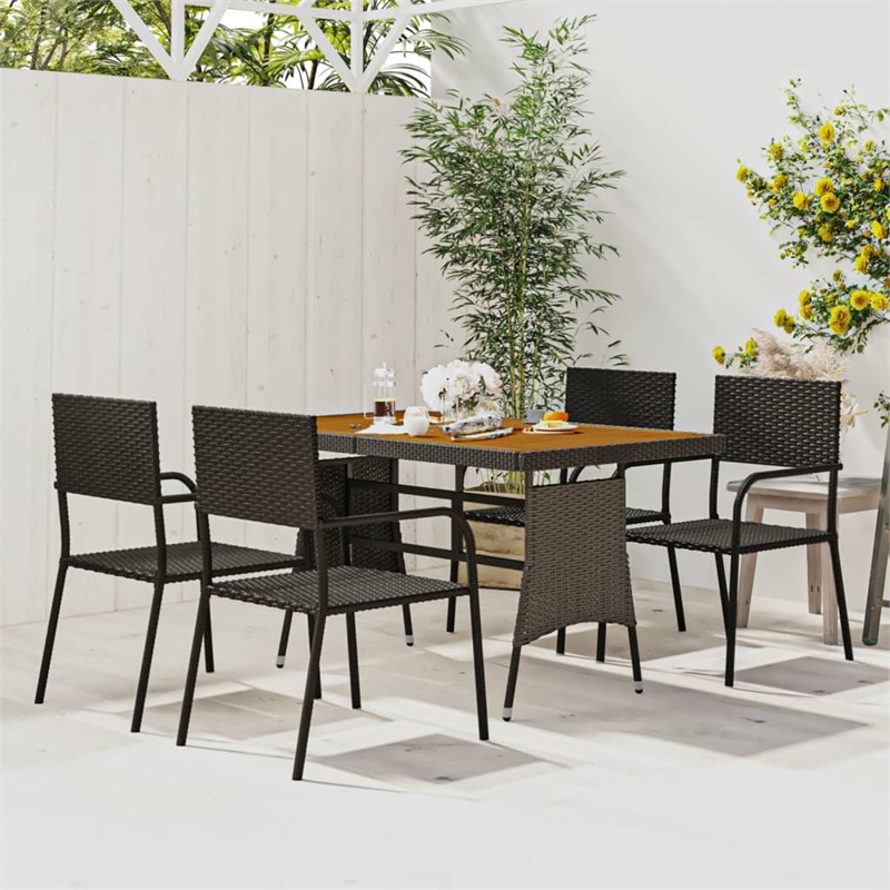 vidaXL PE Rattan & Solid Acacia Wood Outdoor Dining Set in Black