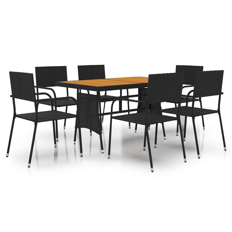 vidaXL PE Rattan Large Ergonomic Outdoor Dining Set in Black