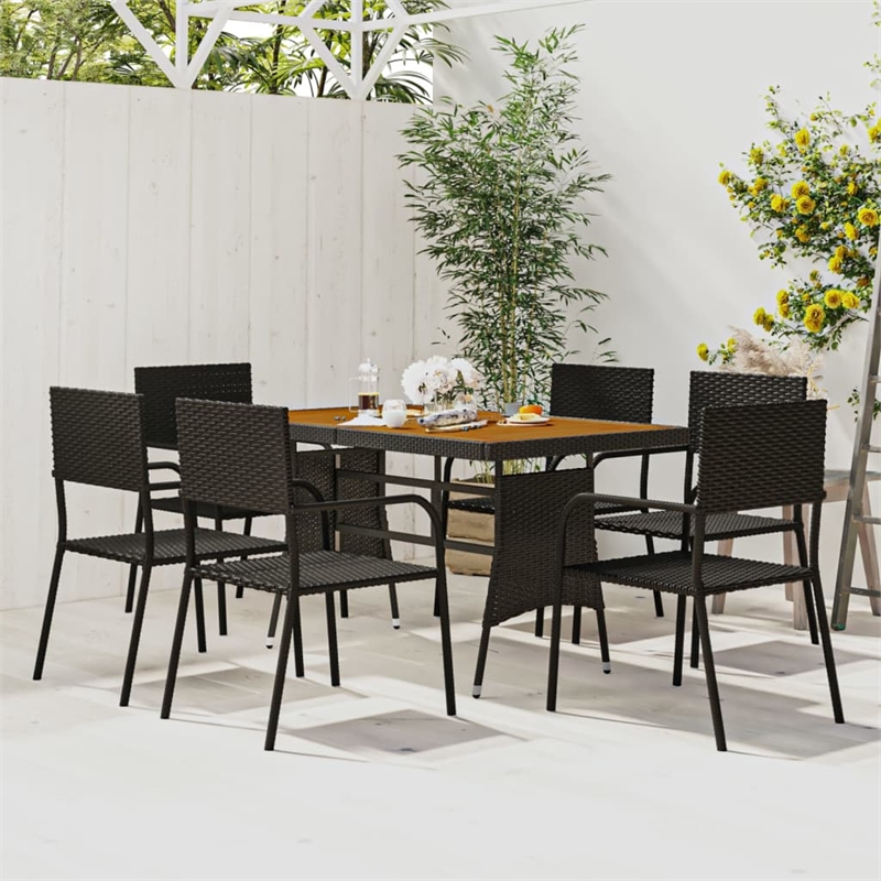 vidaXL PE Rattan Large Ergonomic Outdoor Dining Set in Black