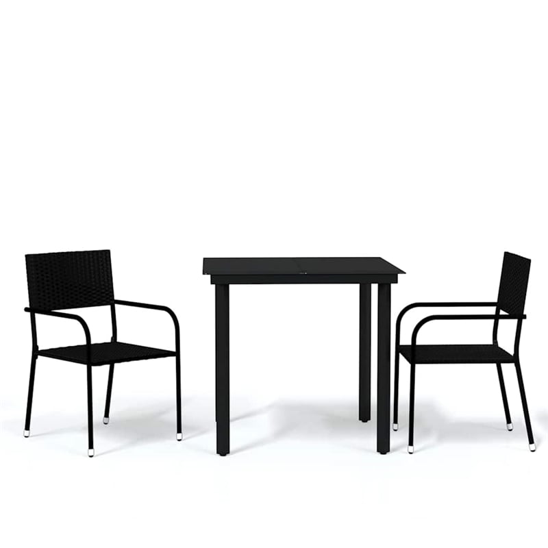 vidaXL Powder-Coated Steel & Glass Garden Dining Set in Black