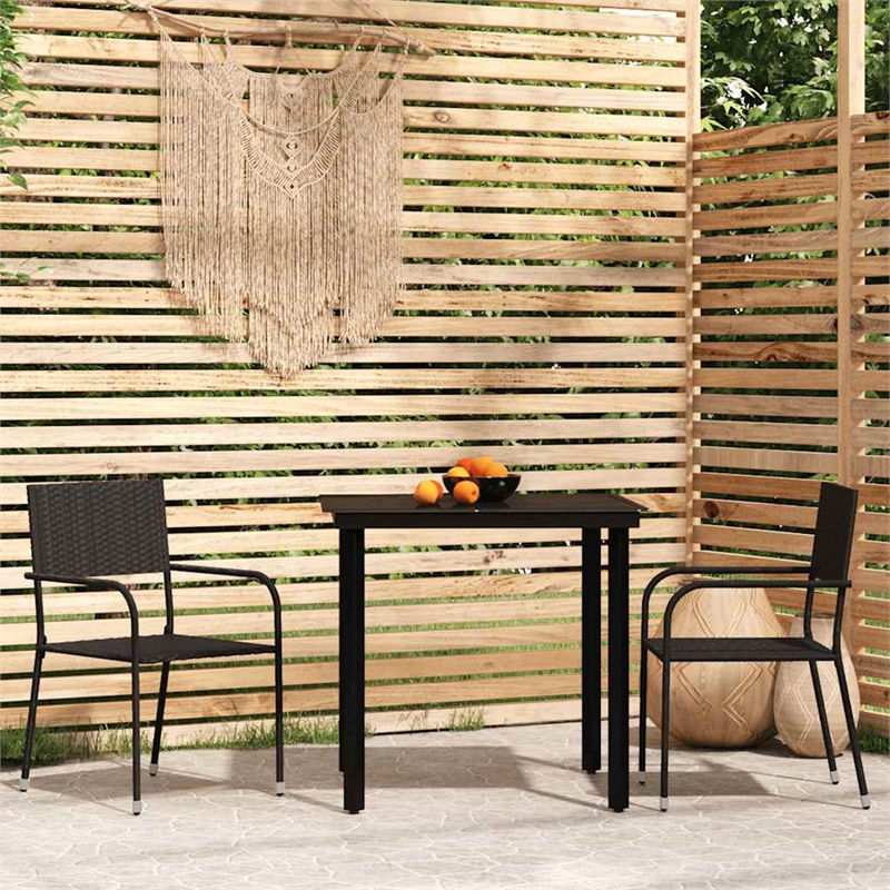 vidaXL Powder-Coated Steel & Glass Garden Dining Set in Black