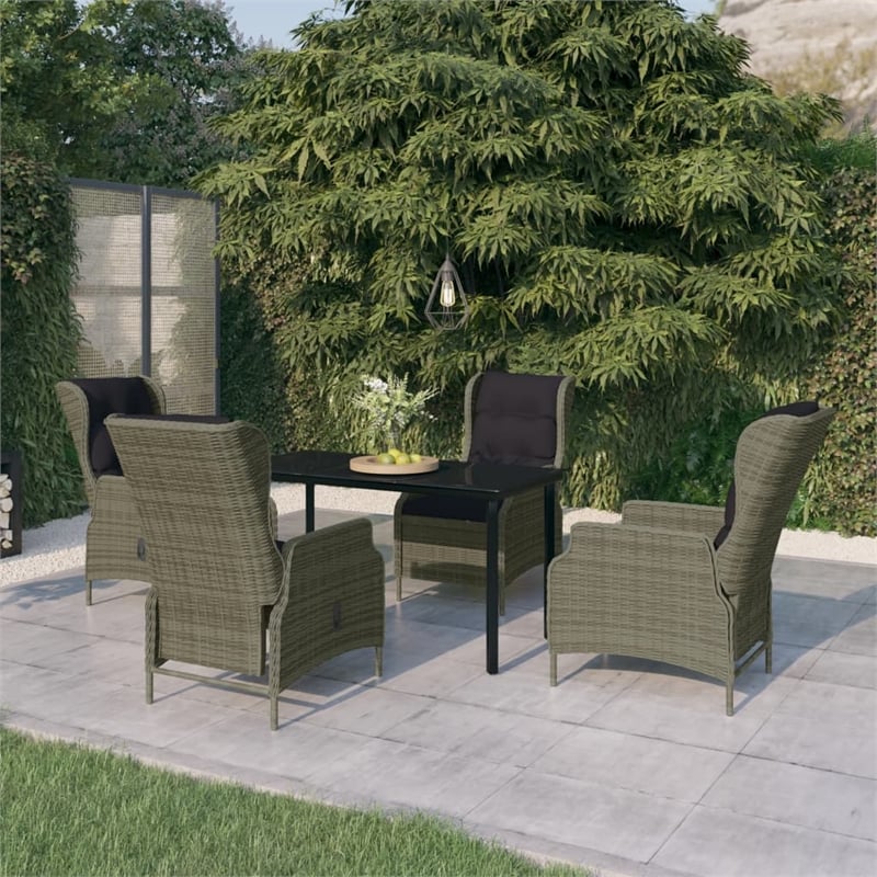 vidaXL Garden Dining Set Chair in Brown/Cushions in Black/Table in Black