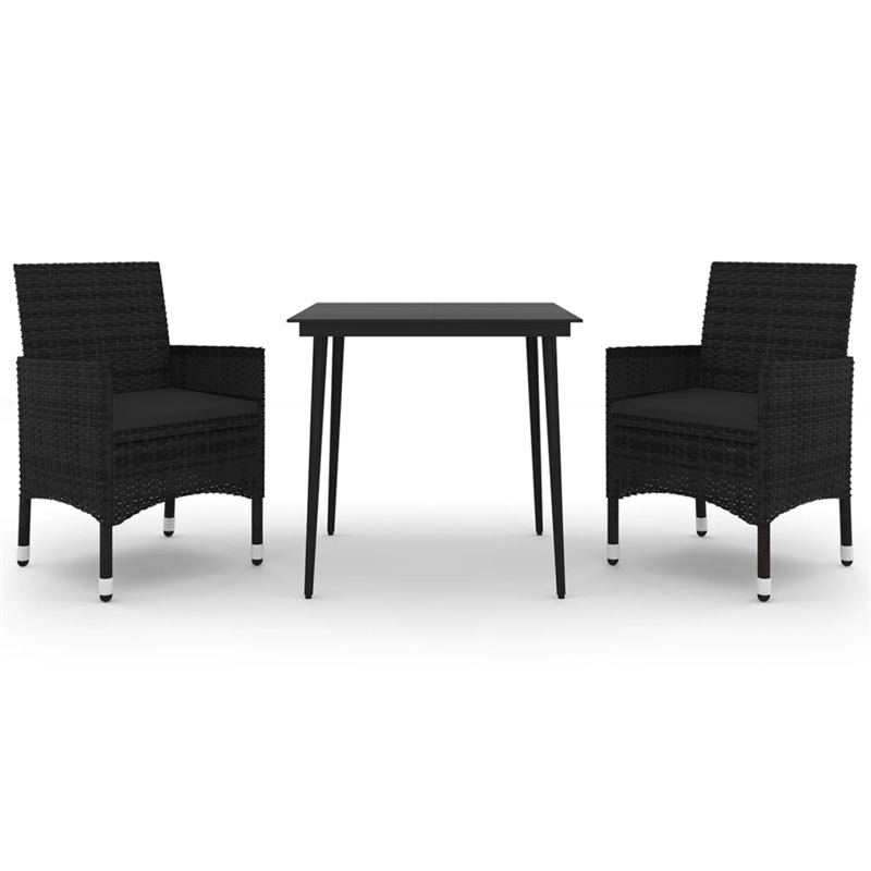 vidaXL Poly Rattan & Glass Medium Garden Dining Set in Black
