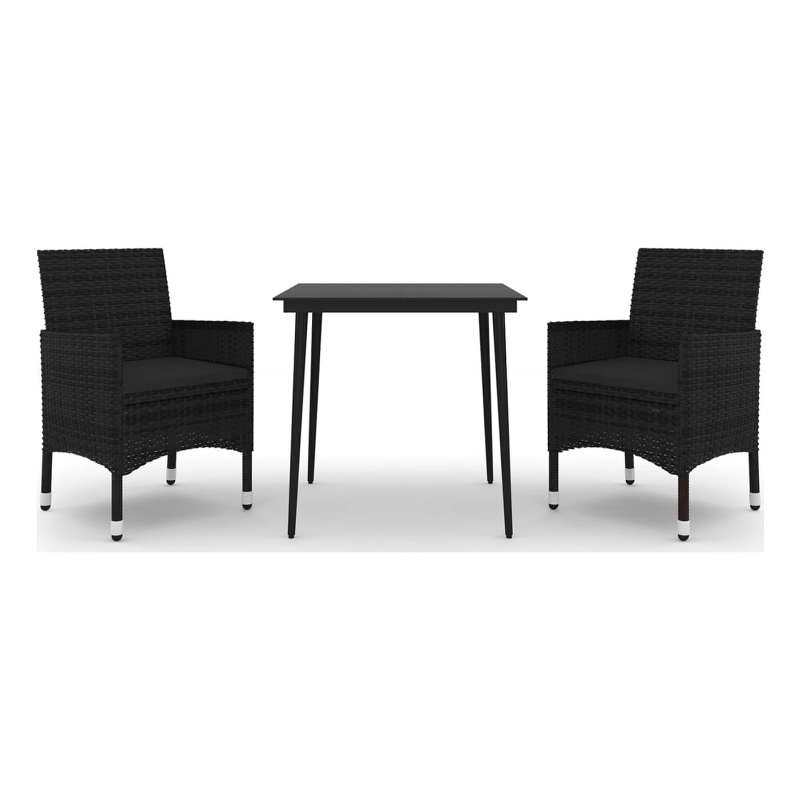 vidaXL Poly Rattan & Glass Medium Garden Dining Set in Black