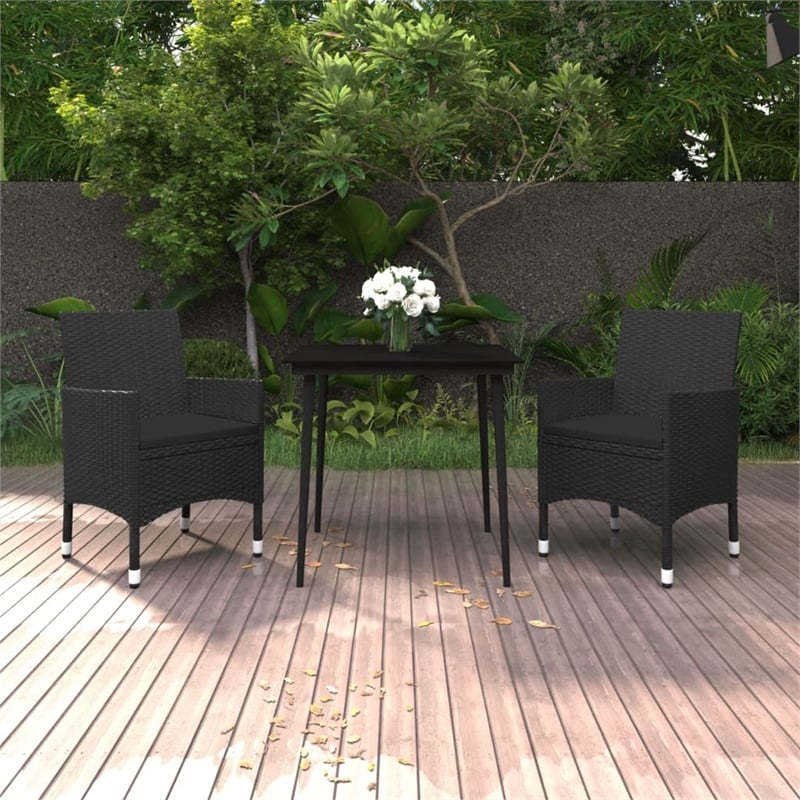 vidaXL Poly Rattan & Glass Medium Garden Dining Set in Black