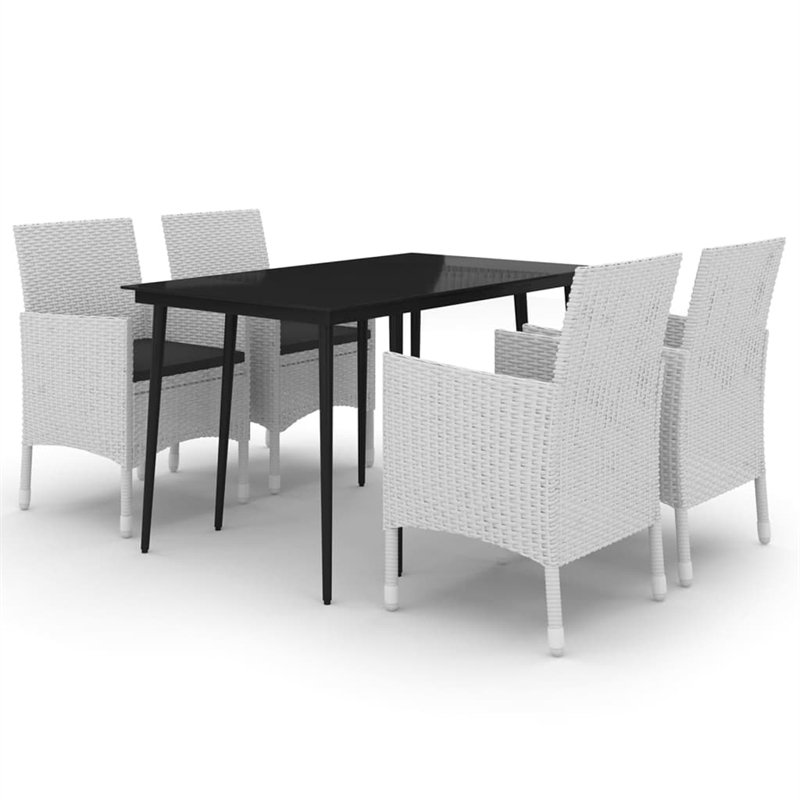 vidaXL Garden Dining Set Table in Black/Chairs White/Cushions in Black