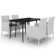 vidaXL Garden Dining Set Table in Black/Chairs White/Cushions in Black