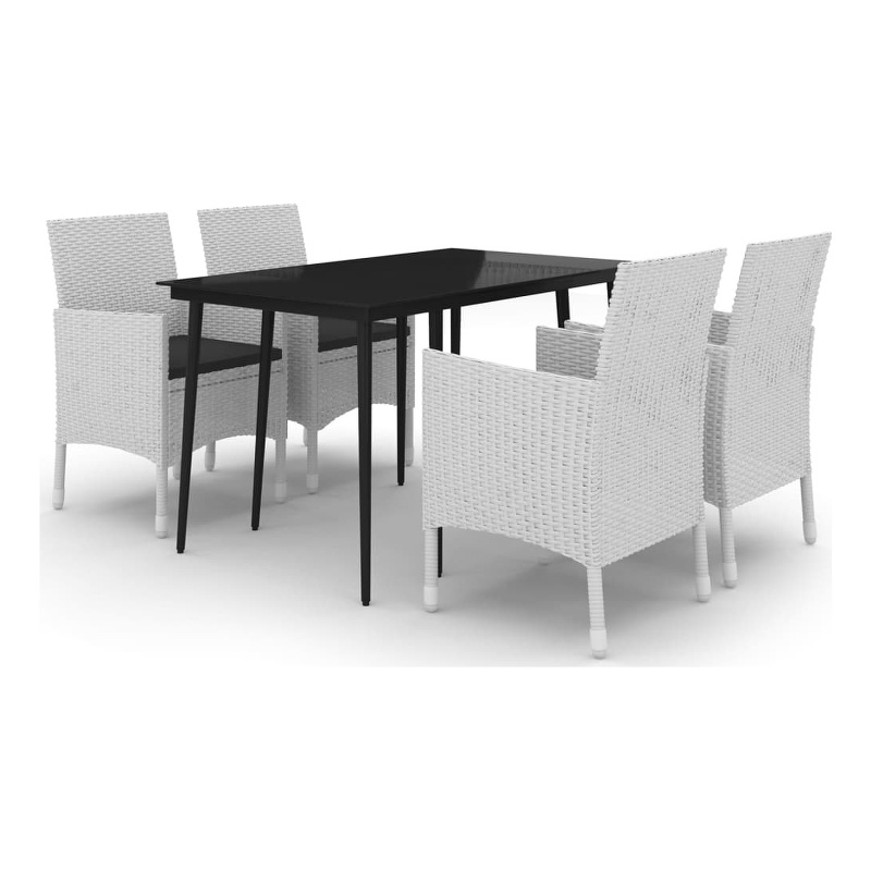 vidaXL Garden Dining Set Table in Black/Chairs White/Cushions in Black
