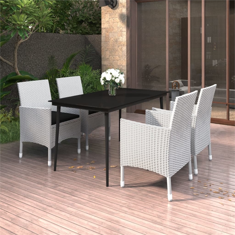 vidaXL Garden Dining Set Table in Black/Chairs White/Cushions in Black