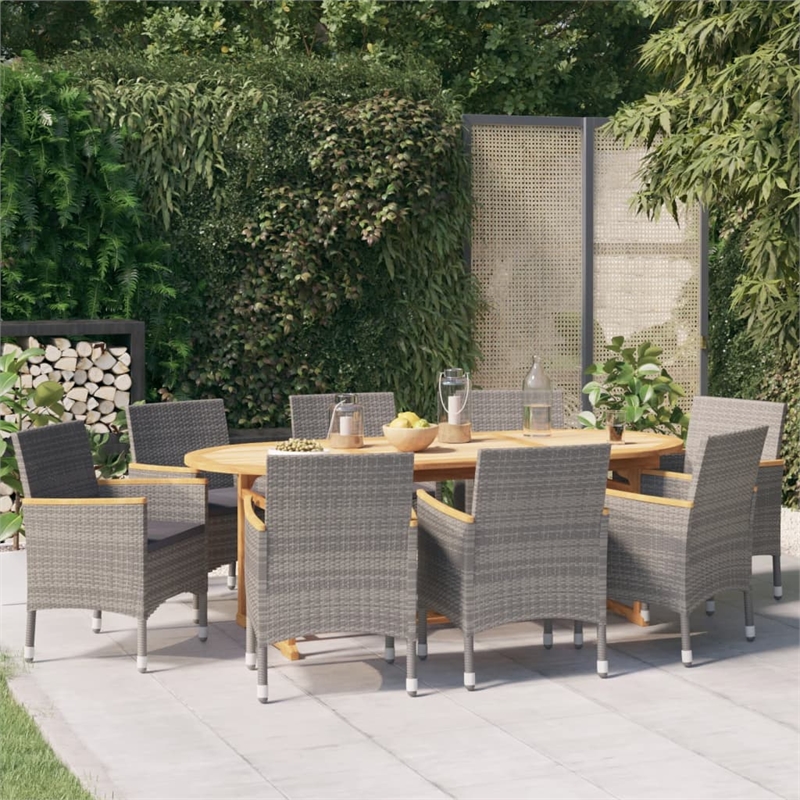 vidaXL Solid Acacia Wood Ergonomic Garden Dining Set in Gray