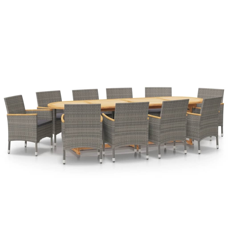 vidaXL Solid Acacia Wood 11 Piece Durable Garden Dining Set in Gray