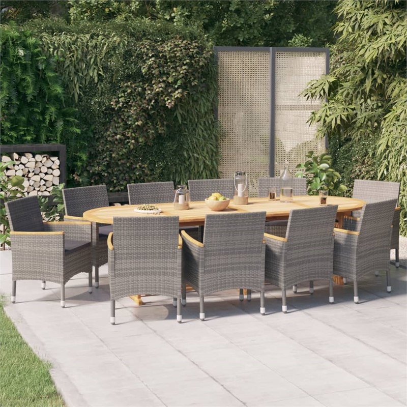 vidaXL Solid Acacia Wood 11 Piece Durable Garden Dining Set in Gray