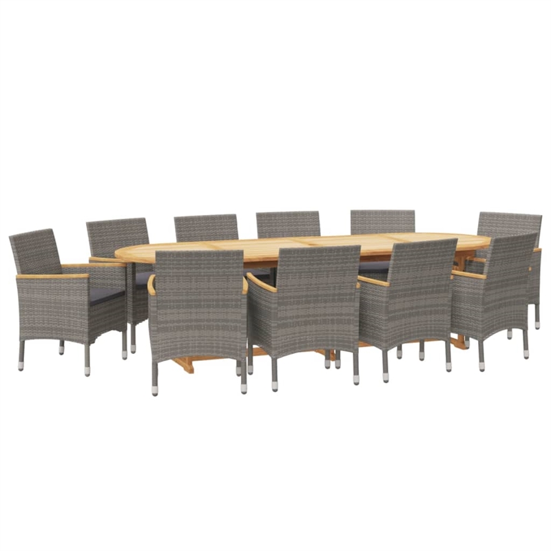 vidaXL Solid Acacia Wood 11 Piece Durable Garden Dining Set in Gray