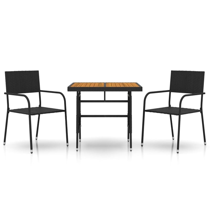 vidaXL PE Rattan/Steel/Solid Acacia Wood Outdoor Dining Set in Black