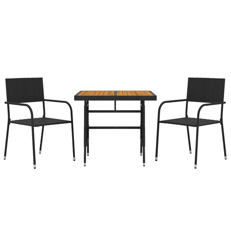 vidaXL PE Rattan/Steel/Solid Acacia Wood Outdoor Dining Set in Black