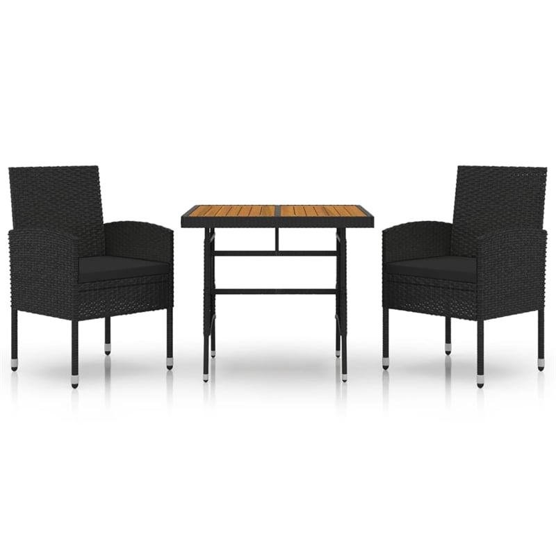 vidaXL PE Rattan/Steel/Solid Acacia Wood Outdoor Dining Set in Black