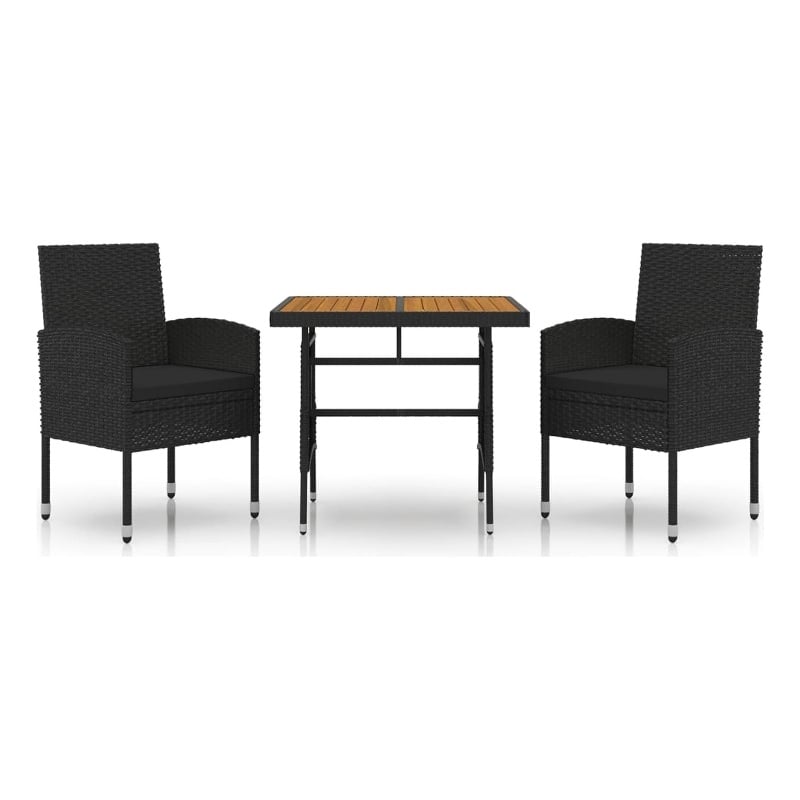 vidaXL PE Rattan/Steel/Solid Acacia Wood Outdoor Dining Set in Black
