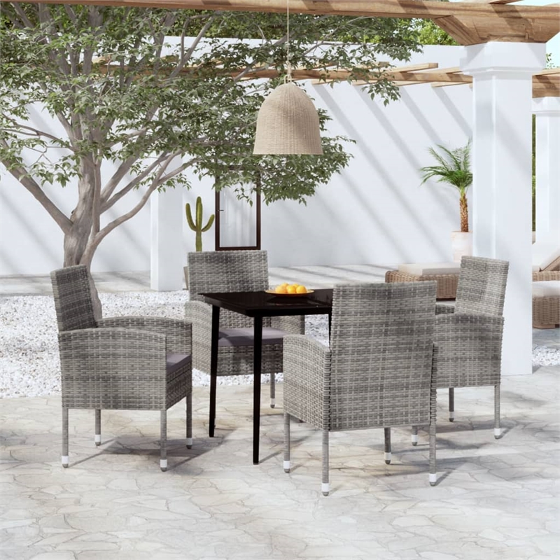 vidaXL Powder-Coated Steel & PE Rattan Garden Dining Set in Anthracite/Gray