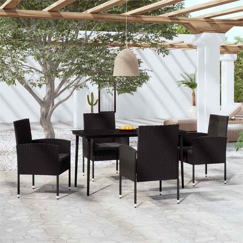 vidaXL Garden Dining Set Table in Black/Chair in Black/Cushion in Dark Gray