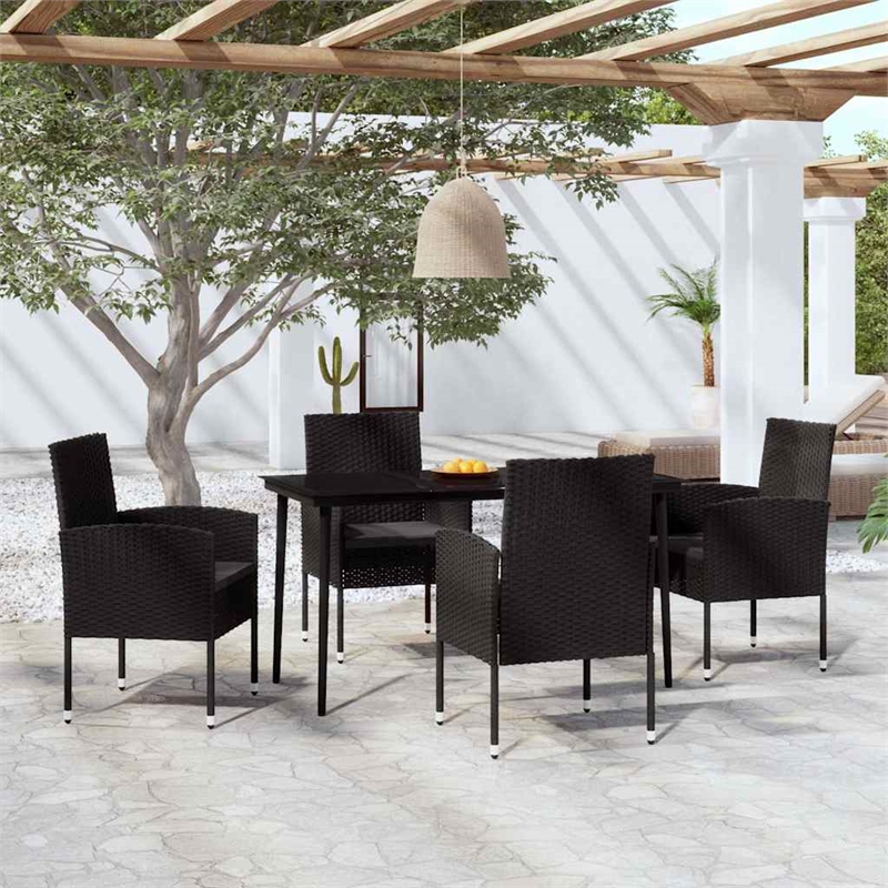 vidaXL Garden Dining Set Table in Black/Chair in Black/Cushion in Dark Gray