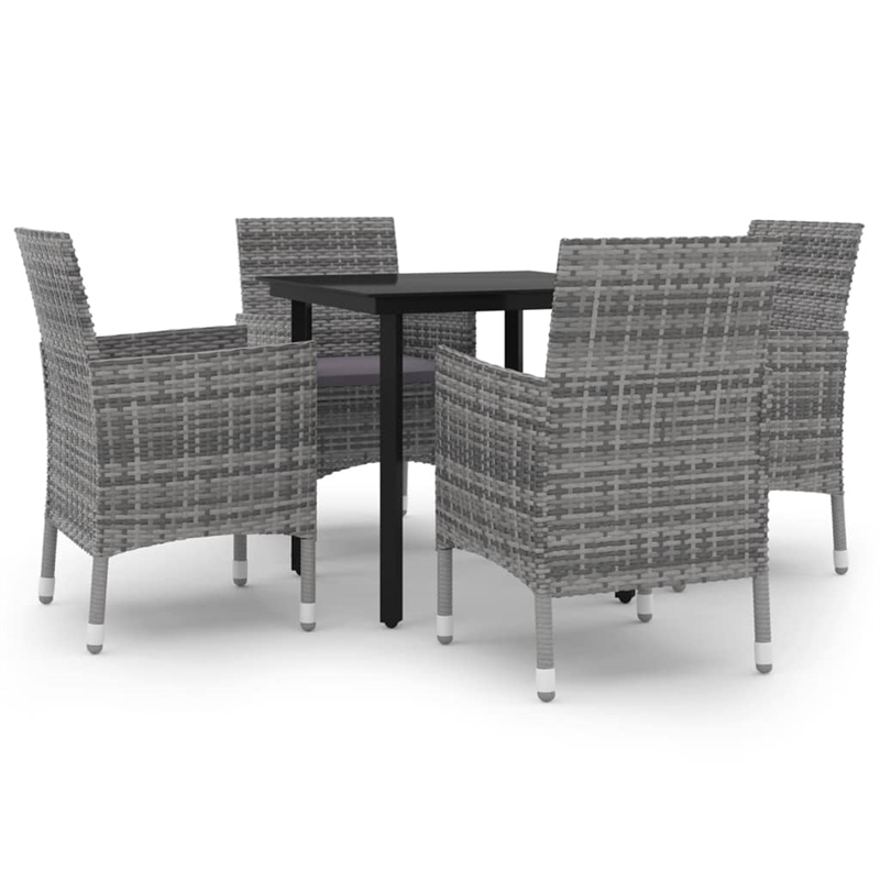 vidaXL PE Rattan 5 Piece Durable Garden Dining Set in Gray