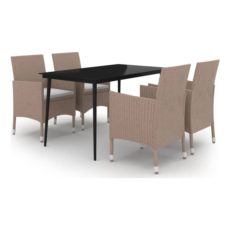 vidaXL PE Rattan 5-Piece Durable Garden Dining Set in Beige