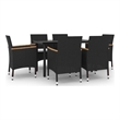 vidaXL PE Rattan 7 Piece Garden Dining Set in Black
