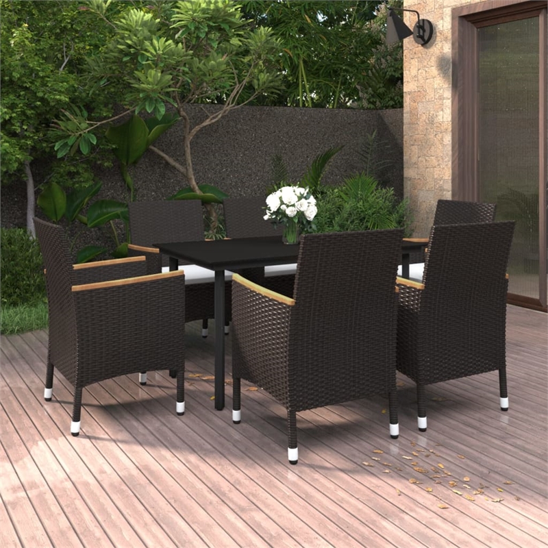vidaXL PE Rattan 7 Piece Garden Dining Set in Black