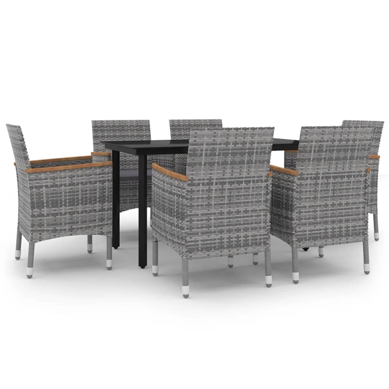 vidaXL Garden Dining Set Table in Black/Chairs in Gray/Cushions in Dark Gray
