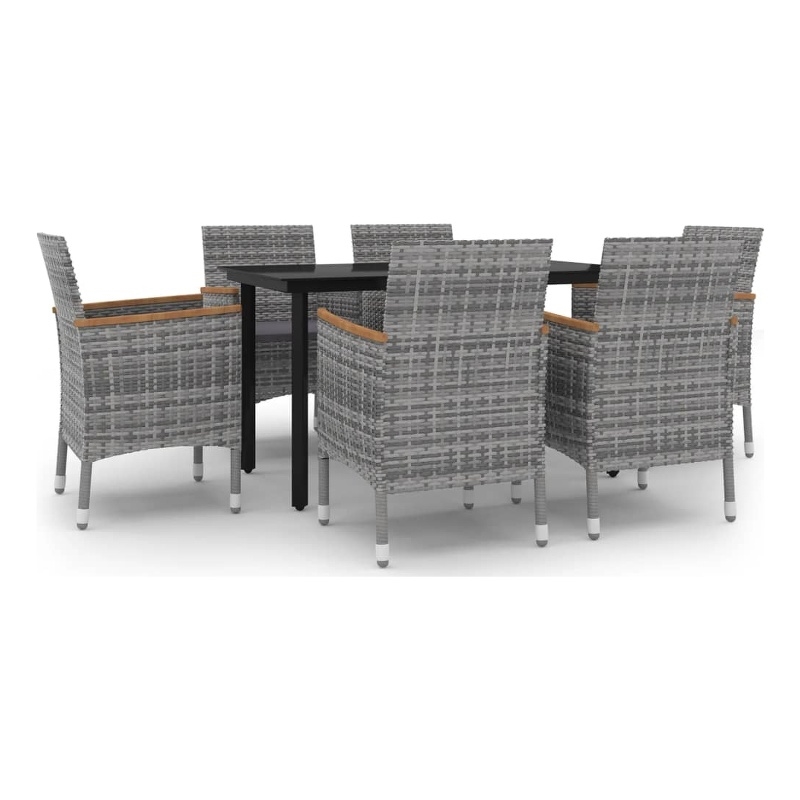 vidaXL Garden Dining Set Table in Black/Chairs in Gray/Cushions in Dark Gray