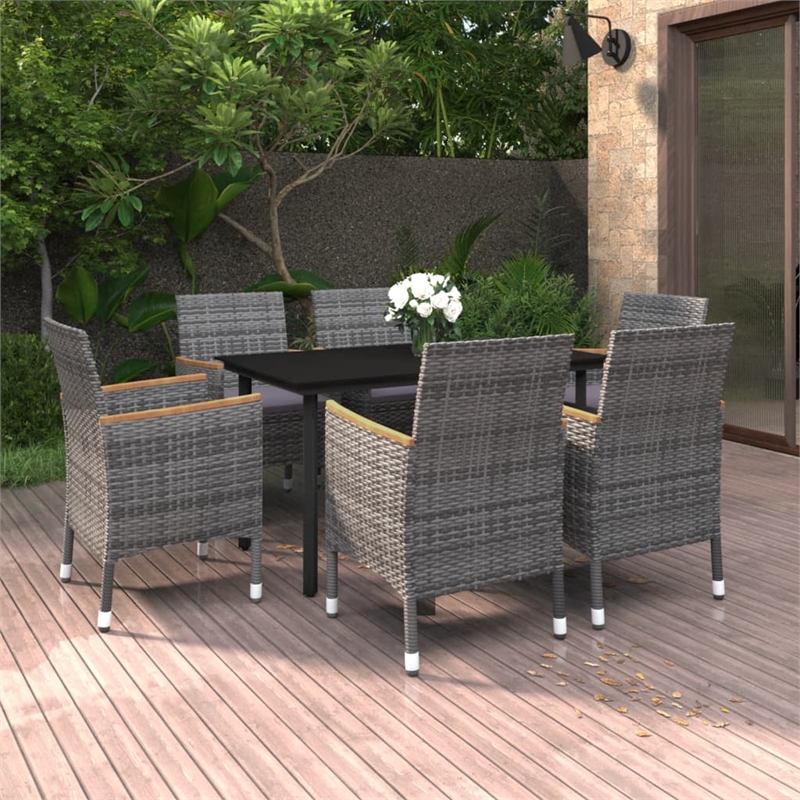 vidaXL Garden Dining Set Table in Black/Chairs in Gray/Cushions in Dark Gray