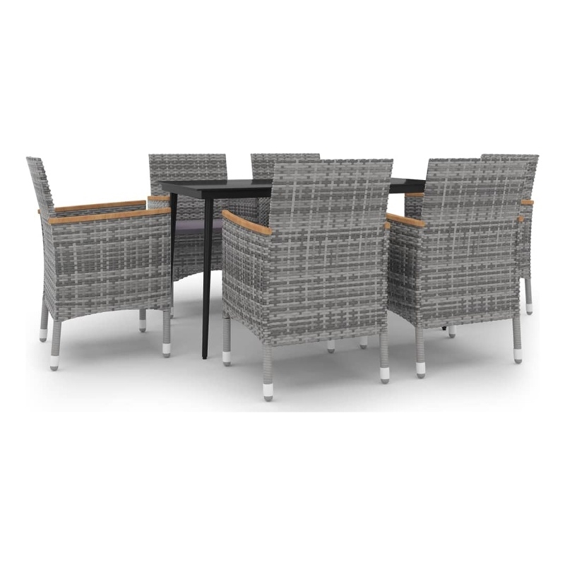 vidaXL Poly Rattan Garden Dining Set in Gray/Cushions & Table in Black