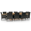vidaXL Solid Acacia Wood 11 Piece Durable Garden Dining Set in Black