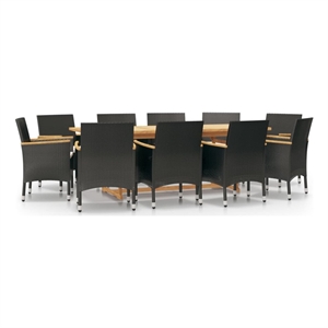 vidaXL Solid Acacia Wood 11 Piece Durable Garden Dining Set in Black
